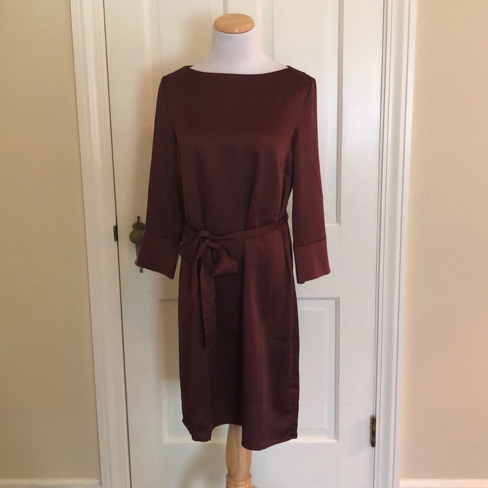 NWT H&M Brown Satin Dress w/ Tie Belt